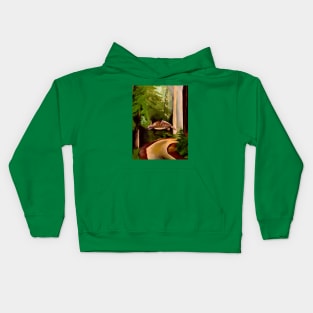 Turtle flying through redwood rainforest Kids Hoodie